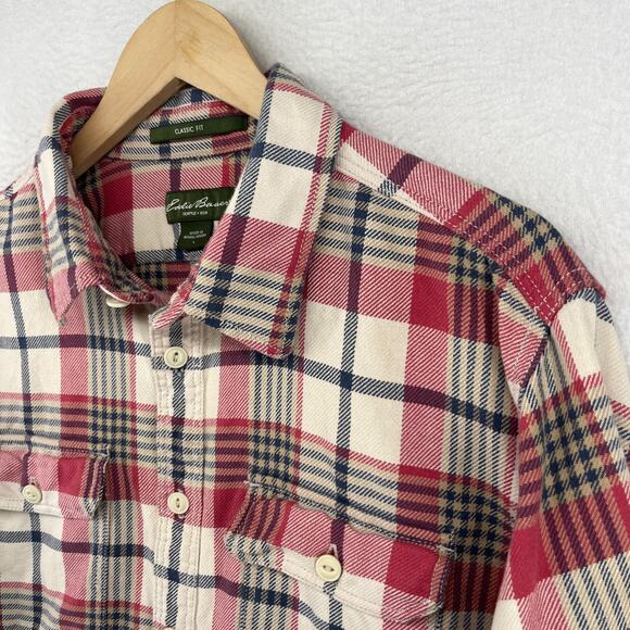 EDDIE BAUER Shirt Mens L Heavy Flannel Plaid Classic Fit Button Up Cotton Red - Picture 3 of 16